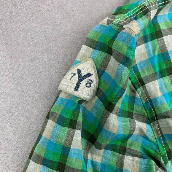 Diesel Mens Shirt XL Green Blue Plaid Button Up Linen Cotton Patches Embroidered - Picture 4 of 11